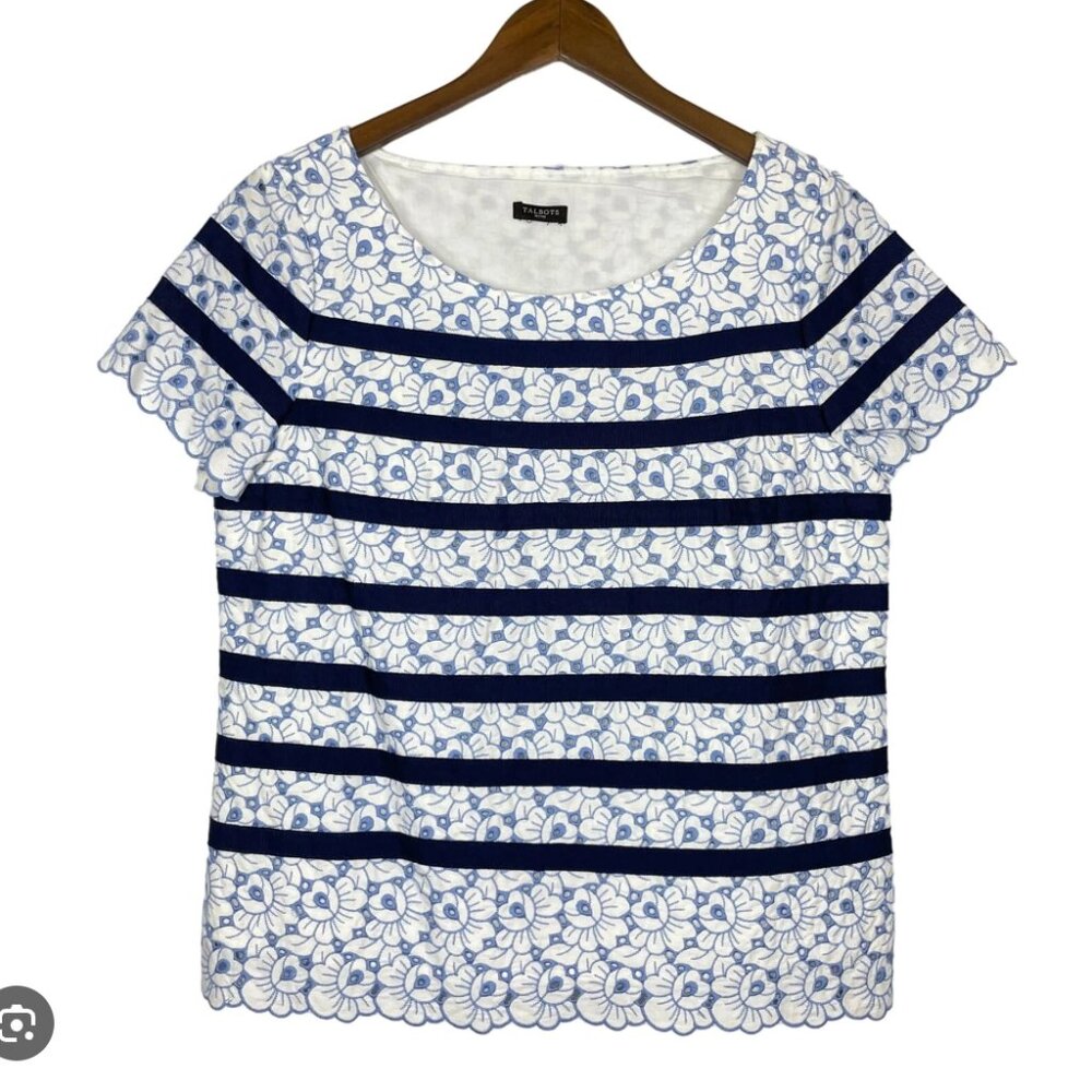 Talbots Blue and White Floral Blouse